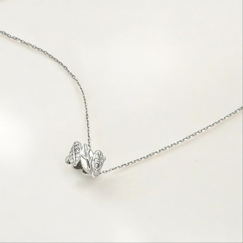 Silver Sparkle Leaf Pendant Necklace - Olivia